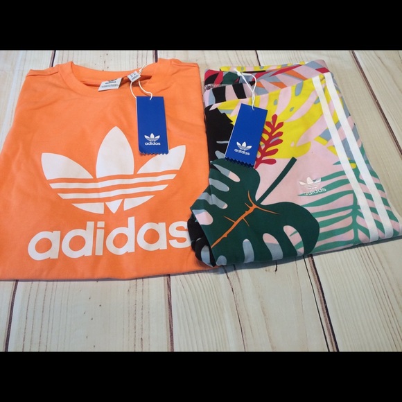 adidas Pants - Adidas tropical leggings T-shirt outfit Medium new